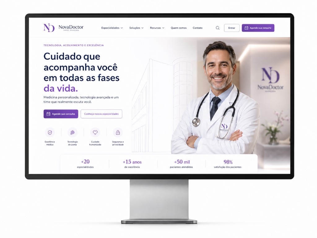 Home Medyno — destaque com médico e chamadas à ação